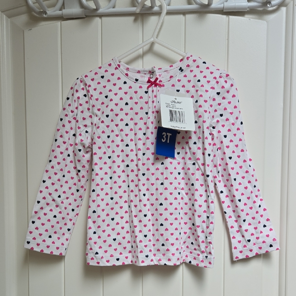 Brand New Little Me Pink and Black Heart Long Sleeve Shirt with  tags Girl 3T